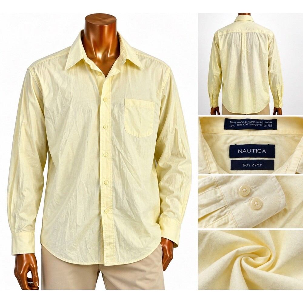 Nautica Shirt Mens 15.5 34/35 Yellow Button Down Long Sleeve Cotton
